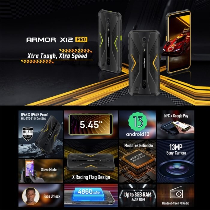 Ulefone Armor X12 Pro, IP68/IP69K Rugged Phone, 5.45 inch Android 13 MediaTek Helio G36 Octa Core, Network: 4G, NFC, 4GB+64GB - Image 2