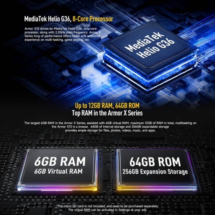 Ulefone Armor X13, IP68/IP69K Rugged Phone, 6.52 inch Android 13 MediaTek Helio G36 Octa Core, Network: 4G, NFC, OTG, 6GB+64GB - Image 9