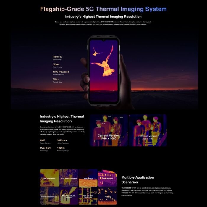 DOOGEE V31GT,  Thermal Imaging Camera, Side Fingerprint, 10800mAh Battery, 6.58 inch Android 13 Dimensity 1080 Octa Core, Network: 5G, OTG, NFC, Support Google Pay, 12GB+256GB - Image 7