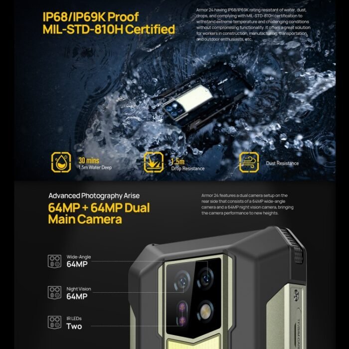 Ulefone Armor 24, Rugged Phone, Side Fingerprint, 22000mAh, 6.78 inch Android 13 MediaTek Helio G96 Octa Core, Network: 4G, NFC, Armor 24 - Image 7