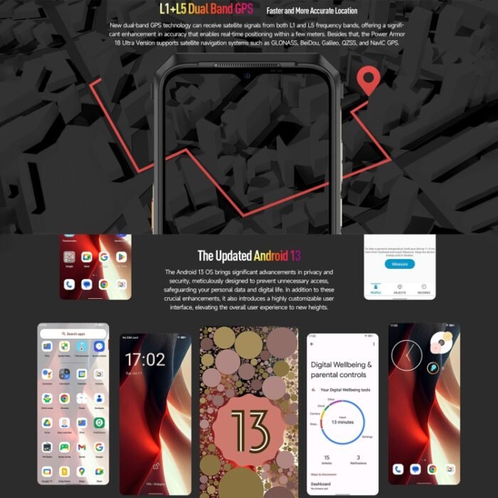 Ulefone Power Armor 18 Ultra Version 5G Thermometer Rugged Phone, Side Fingerprint, 6.58 inch Android 13 MediaTek Dimensity 7050 Octa Core up to 2.6GHz, Network: 5G, NFC, OTG, Power Armor 18 Ultra Version - Image 14