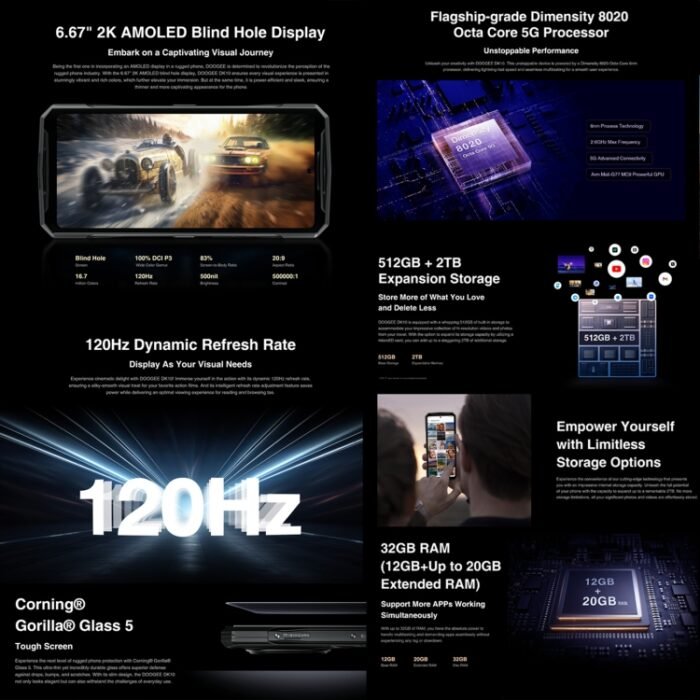 DOOGEE DK10 5G, Quad Cameras, Side Fingerprint, 6.67 inch Android 13 Dimensity 8020 Octa Core 2.6GHz, Network: 5G, OTG, NFC, Support Google Pay, 12GB+512GB - Image 9