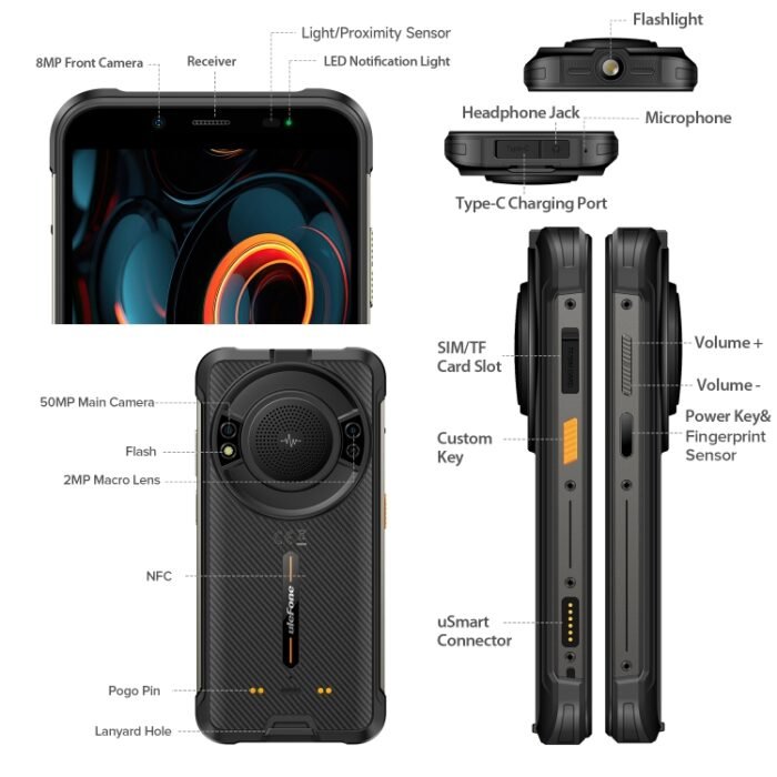 Ulefone Power Armor 16S Rugged Phone, 9600mAh Battery, Side Fingerprint, 5.93 inch Android 13 Unisoc T616 Octa Core up to 2.0GHz, Network: 4G, NFC, OTG, Armor 16S - Image 17