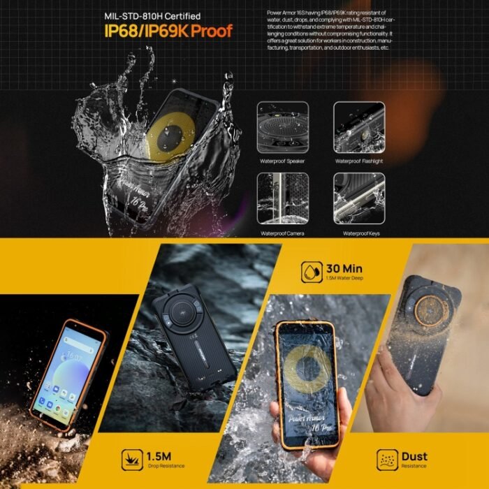 Ulefone Power Armor 16S Rugged Phone, 9600mAh Battery, Side Fingerprint, 5.93 inch Android 13 Unisoc T616 Octa Core up to 2.0GHz, Network: 4G, NFC, OTG, Armor 16S - Image 5