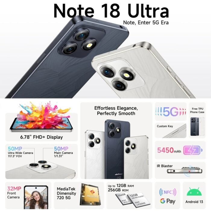 Ulefone Note 18 Ultra, Side Fingerprint, 6.78 inch Android 13 MediaTek Dimensity 720 5G MT6853 Octa Core 2.0GHz, NFC, Network: 5G, 6GB+256GB - Image 2