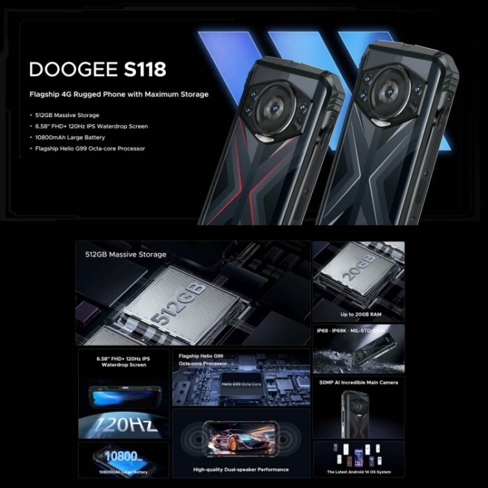 DOOGEE S118 Rugged Phone, 6.58 inch Android 14 MediaTek Helio G99 Octa Core, Network: 4G, OTG, NFC, 8GB+512GB - Image 2