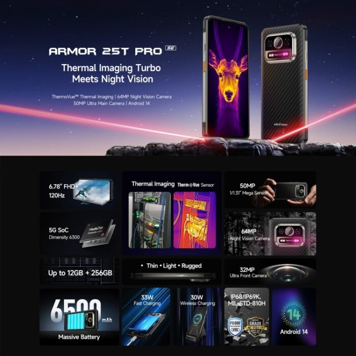 Ulefone Armor 25T Pro Rugged Phone, Thermal Imaging, 6.78 inch Android 14 MediaTek Dimensity 6300 Octa Core, Network: 5G, NFC, Armor 25T Pro - Image 3