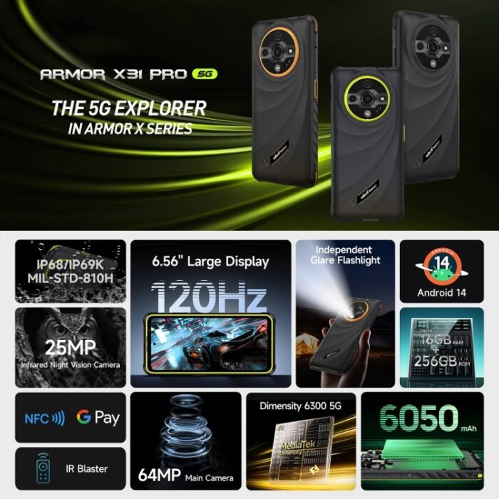 Ulefone Armor X31 Pro 5G, 8GB+256GB, Night Vision, IP68/IP69K Rugged Phone, 6.56 inch Android 14 MediaTek Dimensity 6300 Octa Core, Network: 5G, NFC, OTG, Armor X31 Pro - Image 2