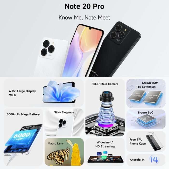 Ulefone Note 20 Pro, 4GB+256GB, Face ID & Side Fingerprint, 6000mAh, 6.75 inch Android 14 Unisoc T606 Octa Core, Network: 4G, Dual SIM, OTG, 4GB+256GB - Image 2