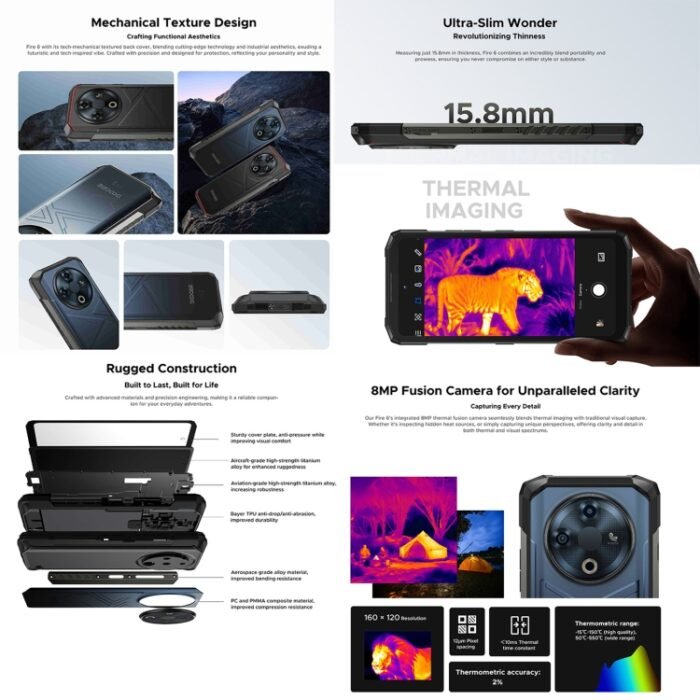 DOOGEE Fire 6 Rugged Phone, 6GB+256GB, 6.56 inch Android 14 Spreadtrum T606 Octa Core, Network: 4G, OTG - Image 3