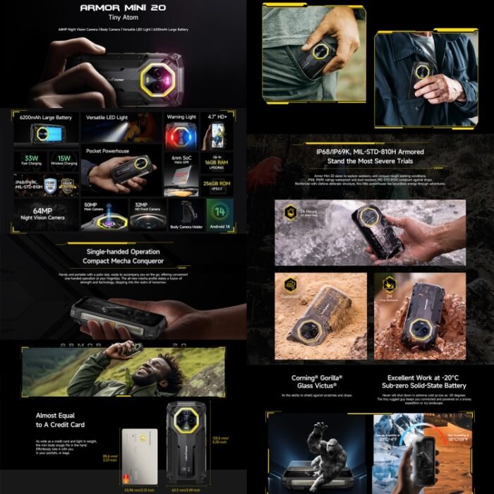 Ulefone Armor Mini 20, Night Vision, 8GB+256GB, IP68/IP69K Rugged Phone, 4.7 inch Android 14 MediaTek Dimensity 6300 Octa Core, Network: 4G, NFC, OTG, Armor Mini 20 - Image 4