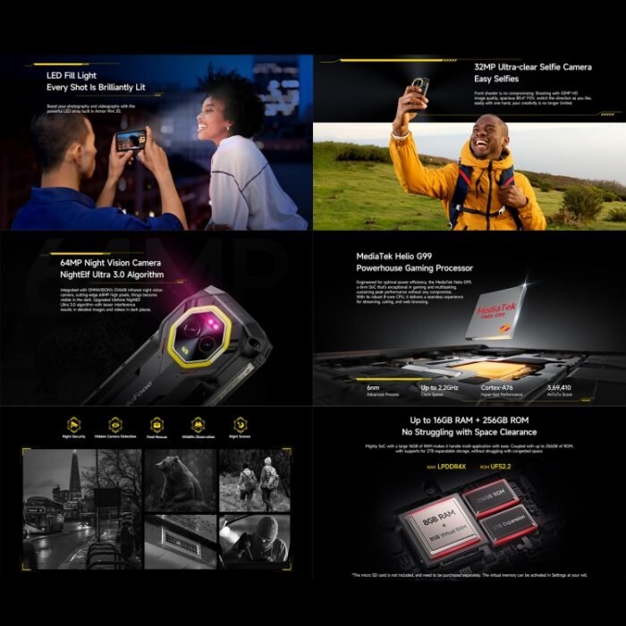 Ulefone Armor Mini 20, Night Vision, 8GB+256GB, IP68/IP69K Rugged Phone, 4.7 inch Android 14 MediaTek Dimensity 6300 Octa Core, Network: 4G, NFC, OTG, Armor Mini 20 - Image 6