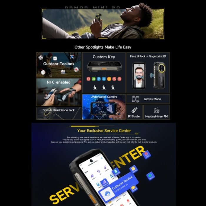 Ulefone Armor Mini 20, Night Vision, 8GB+256GB, IP68/IP69K Rugged Phone, 4.7 inch Android 14 MediaTek Dimensity 6300 Octa Core, Network: 4G, NFC, OTG, Armor Mini 20 - Image 9