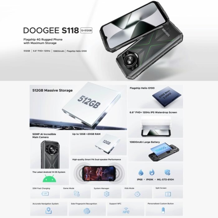 DOOGEE S118 Rugged Phone, 12GB+512GB, 6.58 inch Android 14 MediaTek Helio G99 Octa Core, Network: 4G, OTG, NFC - Image 2