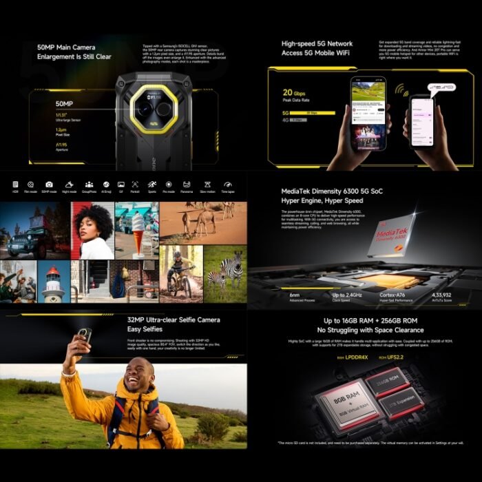 Ulefone Armor Mini 20T Pro, Thermal Imaging, 8GB+256GB, IP68/IP69K Rugged Phone, 4.7 inch Android 14 MediaTek Dimensity 6300 5G Octa Core, Network: 5G, NFC, OTG, Armor Mini 20T Pro - Image 5