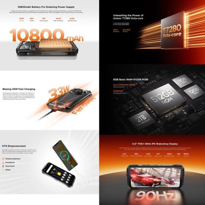 DOOGEE S Punk Pro, Side Fingerprint, 8GB+512GB, 6.6 inch Android 14 Unisoc T7280 Octa Core, Network: 4G, OTG, NFC - Image 6