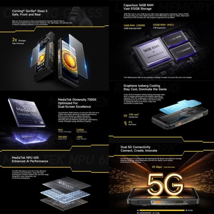 Ulefone Armor 30 Pro Rugged Phone, 16GB+512GB, Night Vision, 6.95 inch + 3.4 inch Dual Screen Android 14 MediaTek Dimensity 7300X Octa Core, Network: 5G, OTG, NFC - Image 9