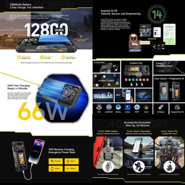 Ulefone Armor 30 Pro Rugged Phone, 16GB+512GB, Night Vision, 6.95 inch + 3.4 inch Dual Screen Android 14 MediaTek Dimensity 7300X Octa Core, Network: 5G, OTG, NFC - Image 10