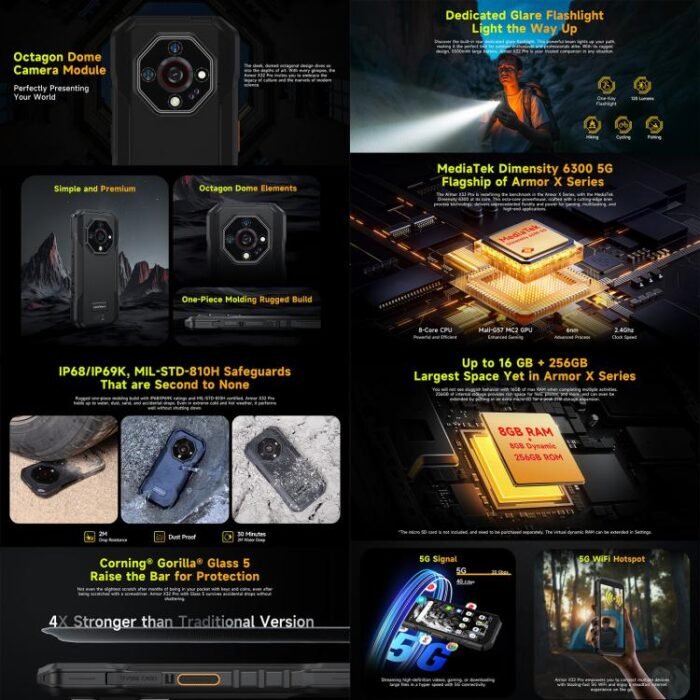 Ulefone Armor X32 Pro 5G, 8GB+256GB, Night Vision, IP68/IP69K Rugged Phone, 5.65 inch Android 14 MediaTek Dimensity 6300 Octa Core, Network: 5G, NFC, OTG, Armor X32 Pro 5G - Image 3