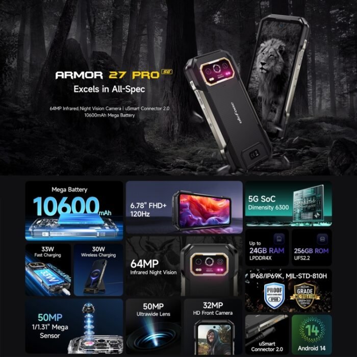 Ulefone Armor 27 Pro Rugged Phone, 12GB+256GB, Night Vision, 10600mAh, 6.78 inch Android 14 MediaTek Dimensity 6300 Octa Core, Network: 5G, NFC, Armor 27 Pro - Image 4