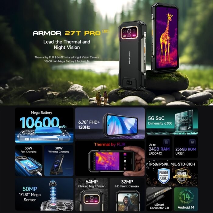 Ulefone Armor 27T Pro Rugged Phone, Thermal Imaging, 12GB+256GB, Night Vision, 10600mAh, 6.78 inch Android 14 MediaTek Dimensity 6300 Octa Core, Network: 5G, NFC, Armor 27T Pro - Image 4