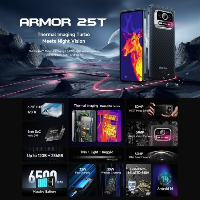 Ulefone Armor 25T Rugged Phone, 6GB+256GB, Thermal Imaging, 6.78 inch Android 14 MediaTek Helio G99 Octa Core, Network: 4G, NFC, OTG, Armor 25T - Image 4